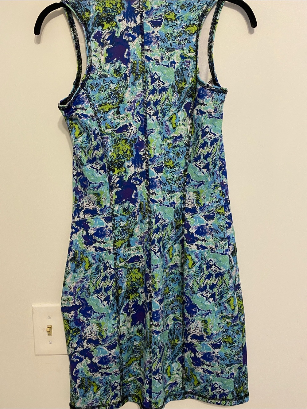 Sleeveless Blue Green Patterned Zip-Front Dress - Picture 5 of 11